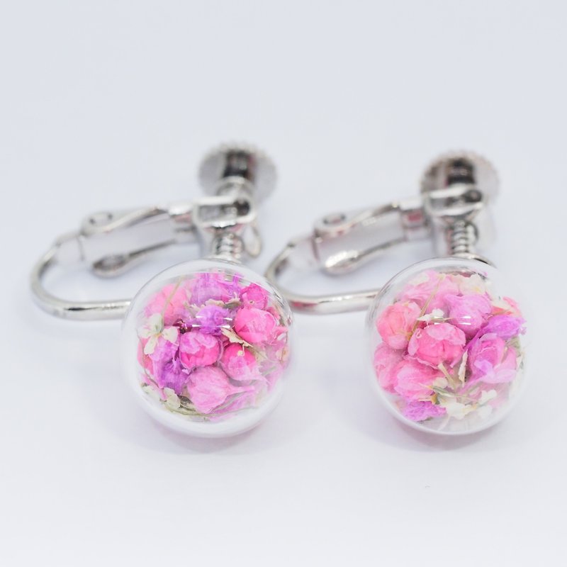 OMYWAY Handmade Dried Flower - Glass Globe - Earrings 1cm - Earrings & Clip-ons - Glass Purple