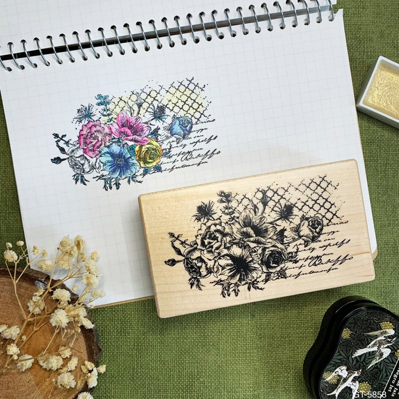 Maple Wooden Stamp-Classic Flower and Geometric Background GT-5858 - ตราปั๊ม/สแตมป์/หมึก - ไม้ 