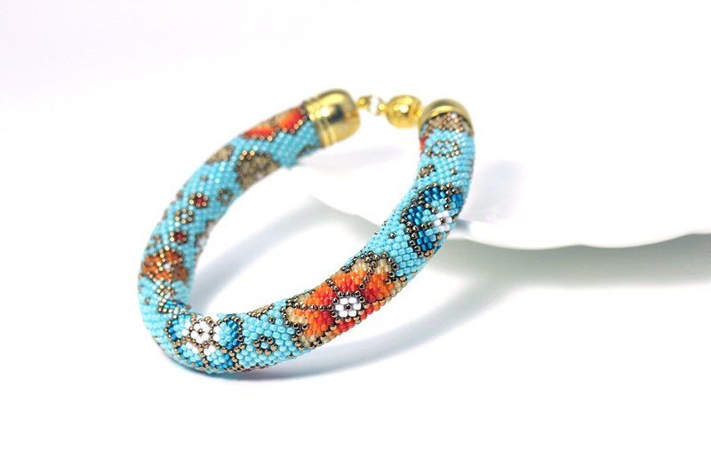 Seed Bead Bracelet Statement Bracelet Glass Bracelet With Flowers Gift For Women - 手鍊/手環 - 琉璃 多色