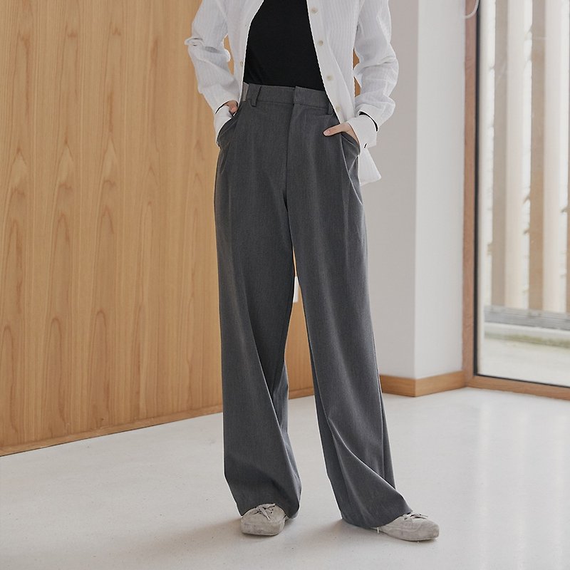Gray super thin, long legs, drape, anti-wrinkle straight suit trousers, casual mopping wide-leg pants, classic pants - Women's Pants - Wool Gray