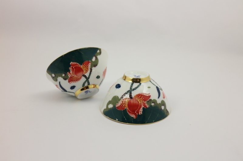 純手繪茶杯-和氣生財對杯(大飲杯) - 茶壺/茶杯/茶具 - 瓷 綠色