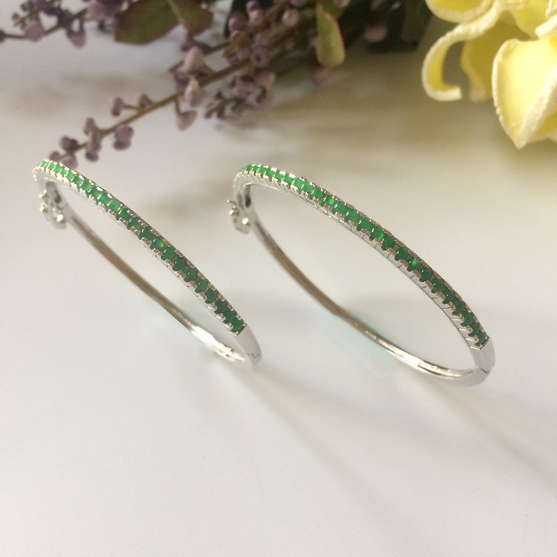 Qinghe - natural jade (Burma jade) sterling silver bracelet - Bracelets - Gemstone Green