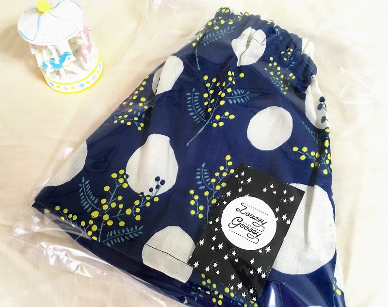 Mimosa pattern gathered skirt with baby mama and matching navy - Skirts - Cotton & Hemp Blue