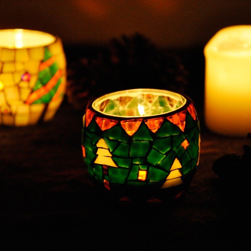 聖誕Q/原創獨家手作玻璃馬賽克燭臺 浪漫聖誕節禮物 家居裝飾 - 香氛蠟燭/燭台 - 玻璃 