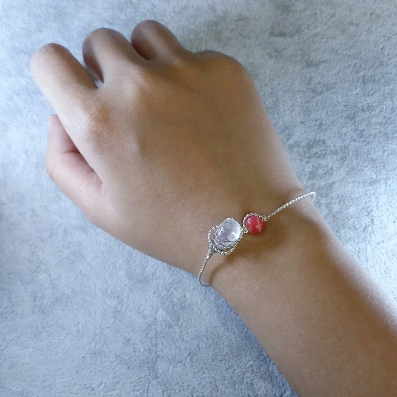 Custom Moonstone, Rhodochrosite gold / silver chain bracelet - Bracelets - Gemstone Red