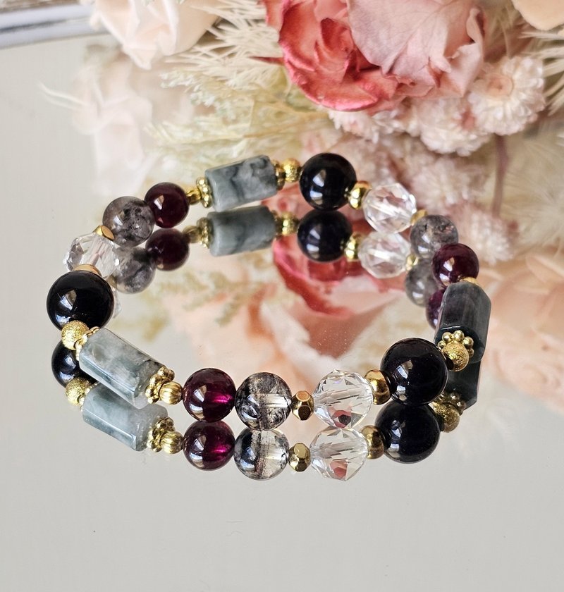 深域之光-黃銅配件款/紫磷鐵錳礦/鷹眼石/紫牙烏紅石榴/閃靈水晶 - 手鍊/手環 - 水晶 多色