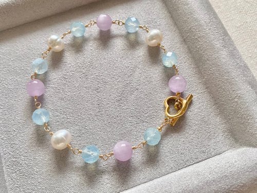 アクアマリン クンツァイト 淡水パール || 14KGFフィルドブレスレット