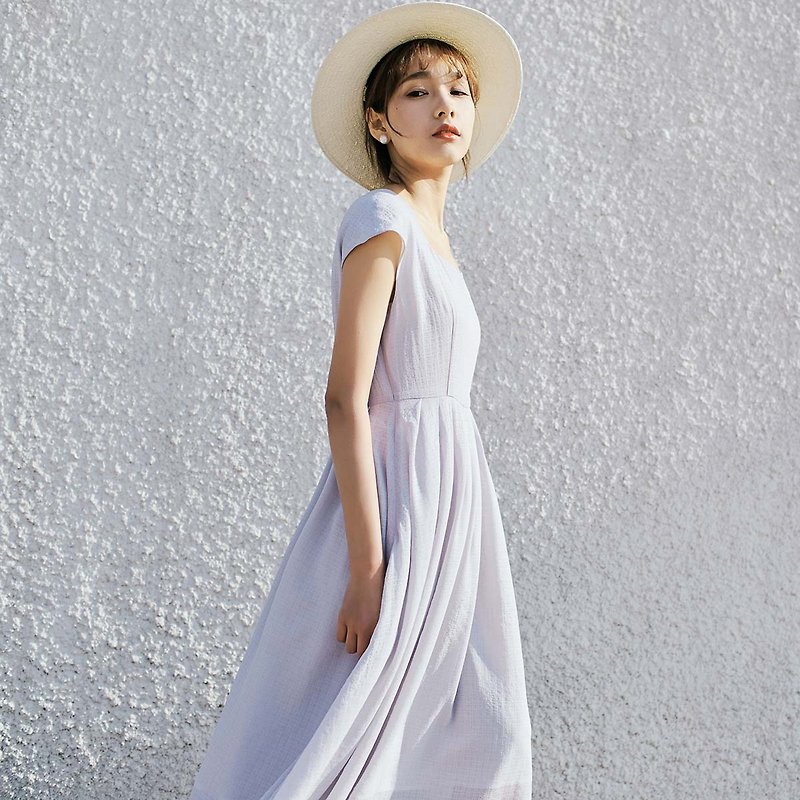 陳庭妮2017ミス夏荘新しい王女のドレスソリッドカラーの襟のドレス - ワンピース - コットン・麻 パープル