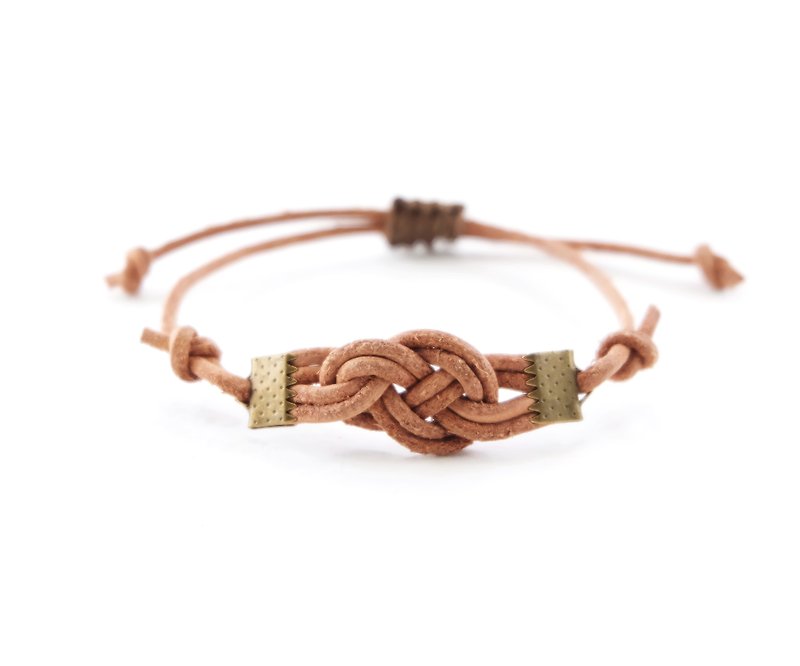 Knot genuine leather in natural tan bracelet - unisex adjustable bracelet - Bracelets - Genuine Leather Brown