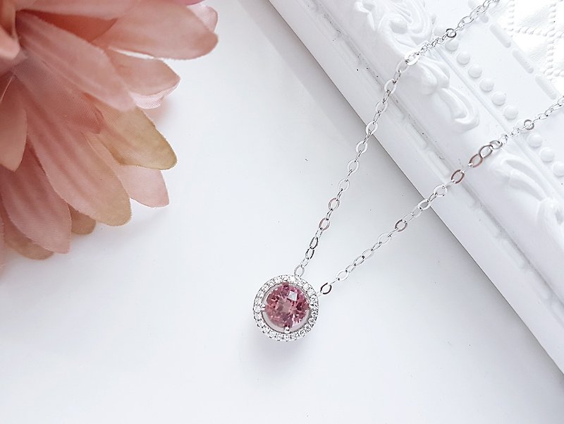 Natural Tourmaline (Tourmaline) 925 Silver Chain <Only one piece in each color> - สร้อยคอ - เงินแท้ สึชมพู