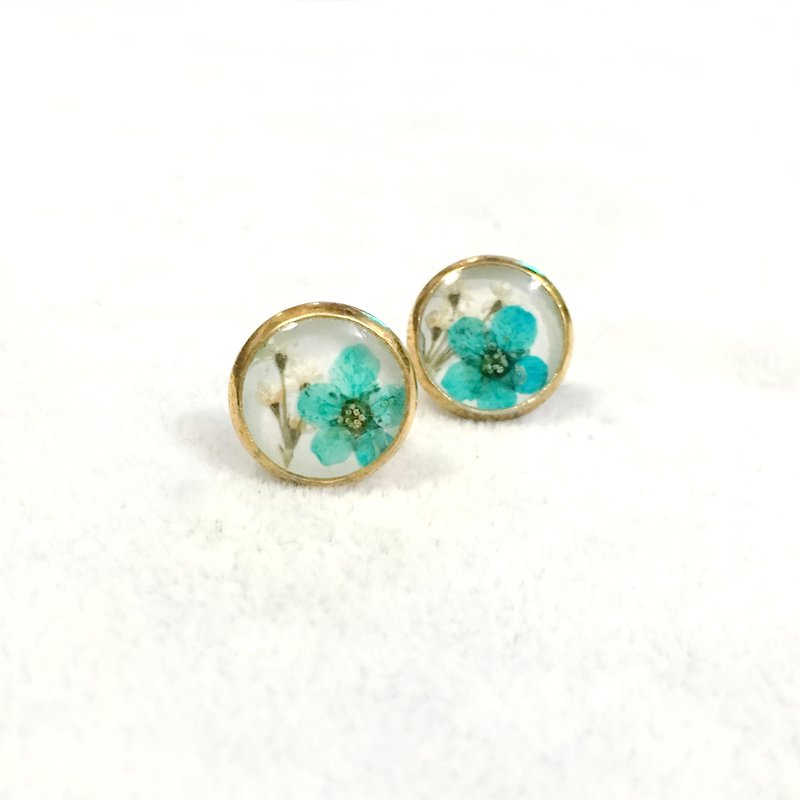 Classic Glden Pressed Flower Earrings - Earrings & Clip-ons - Other Metals Blue