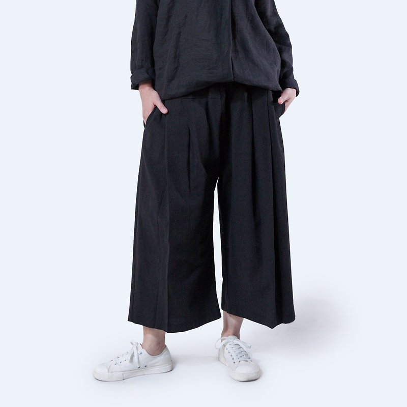 剣道ズボン -リネンの伸縮性がある女性用ズボン/黒 - パンツ レディース - コットン・麻 ブラック