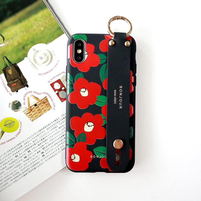 Red poppy flower hand strap phone case - Phone Cases - Plastic Red