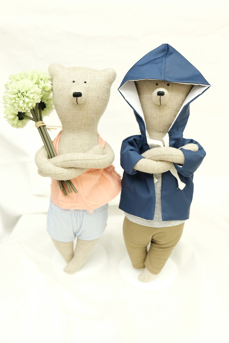 PK bear| Craig Bear + Emily Bear 40cm (with bouquet 1 & stand 2+ Christmas Gong Gong 2) - ตุ๊กตา - ผ้าฝ้าย/ผ้าลินิน สีส้ม