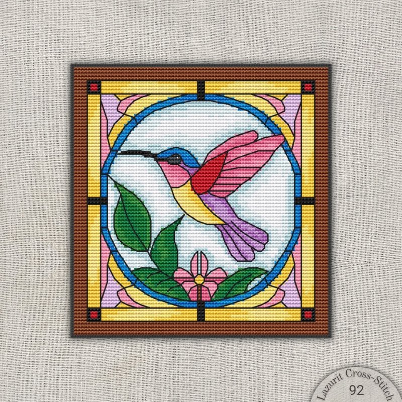 Stained Glass Hummingbird Cross-Stitch Pattern, DIY Embroidery Design - 其他數位設計 - 其他材質 