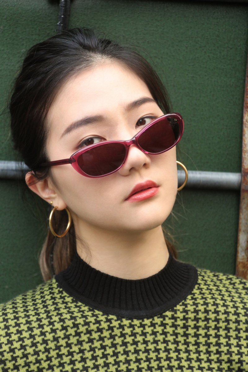 Retro 90 Narrow Plate Sunglasses∣UV400 Sunglasses-Berry/Grey - แว่นกันแดด - วัสดุอื่นๆ หลากหลายสี