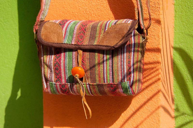 Ethnic style side backpack handmade leather side backpack oblique bag boho oblique bag-Moroccan style Sala - Messenger Bags & Sling Bags - Genuine Leather Multicolor