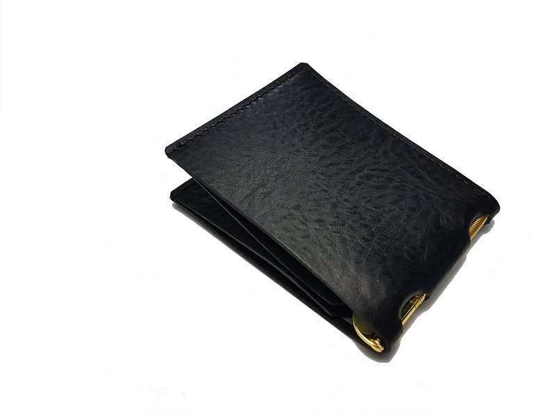 Men's money clip leather hand-made / the number of card slots can be changed. This product photo is a schematic diagram - Wallets - Genuine Leather Black