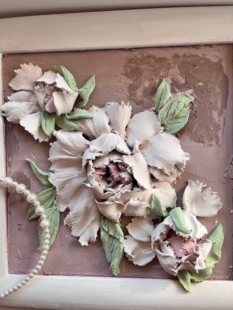 Peony sculpture painting 3d painting pink peony art - 壁貼/牆壁裝飾 - 其他材質 粉紅色