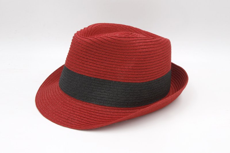 【紙布家】雙色紳士帽(紅色)紙線編織 - 帽子 - 紙 紅色