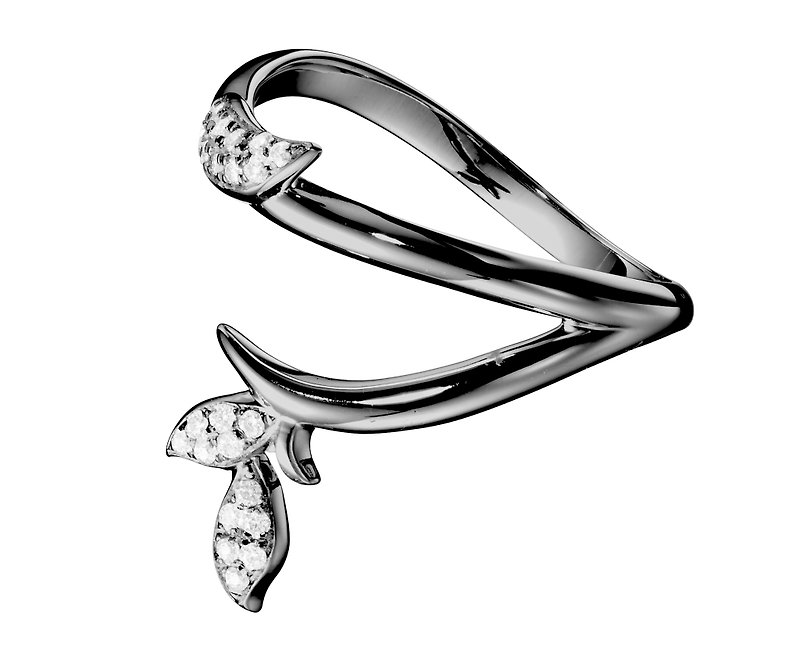 14K gold diamond twig wedding band-Alternative flower gemstone ring for women - Couples' Rings - Diamond Black