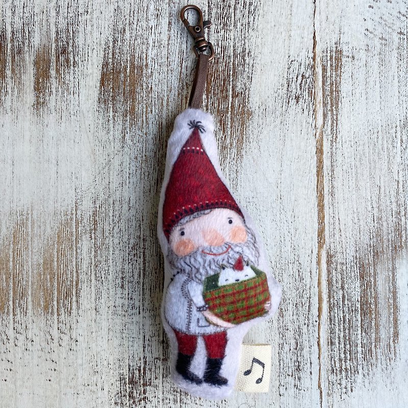 Merry Xmas ornaments / key ring (Christmas men come to give gifts) - Charms - Cotton & Hemp Red