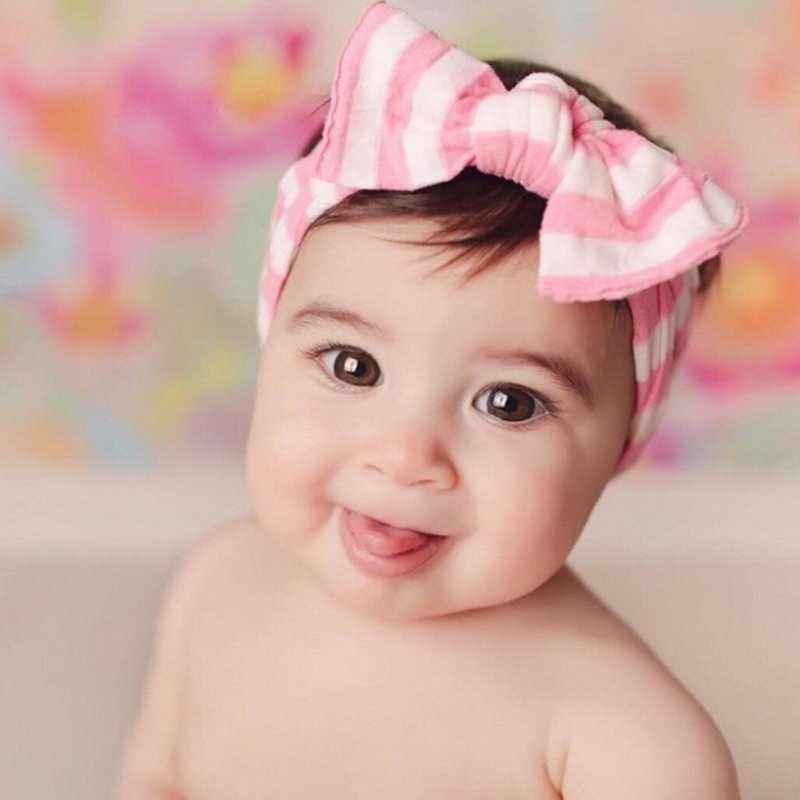 赤ちゃんが縞模様の大きな弓の広い髪のピンクの桃 - ヘアバンド - コットン・麻 ピンク