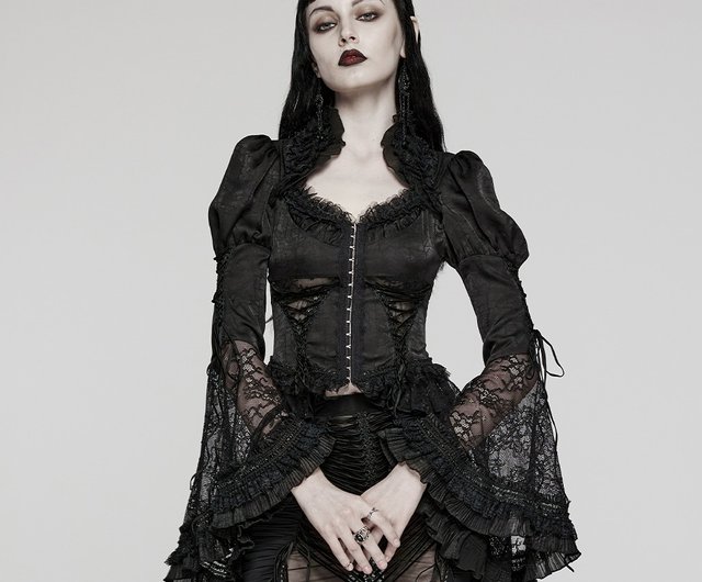 Gothic Omen Witch Lace Puff Sleeve Shirt - สตูดิโอ PUNK RAVE  เสื้อเชิ้ตผู้หญิง - Pinkoi