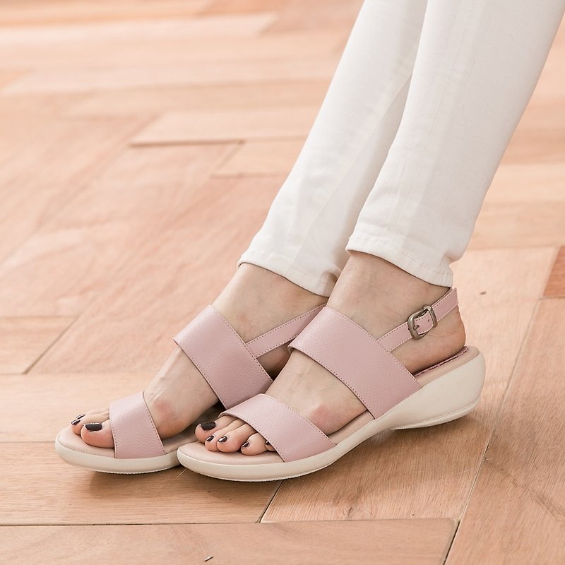 Maffeo Sandals Fragrance Macaron Long Banded Wedge Leather Sandals (6861 Rose Macaron) - Mary Jane Shoes & Ballet Shoes - Paper Pink
