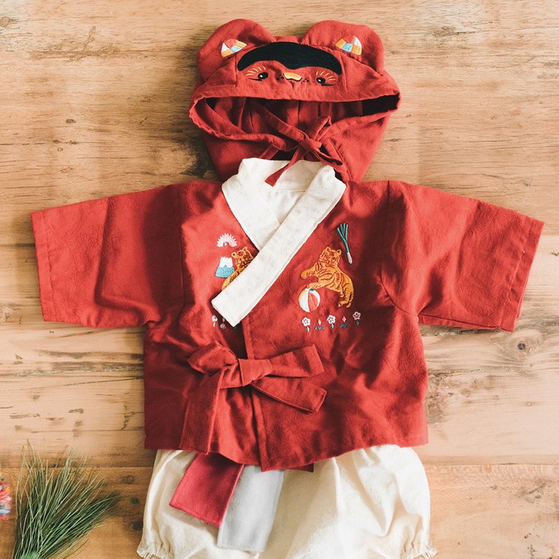 - 質感抓周道具 - 奶油虎刺繡提花虎衣、虎帽 / 胭脂紅 - 寶寶/兒童玩具/玩偶 - 棉．麻 紅色