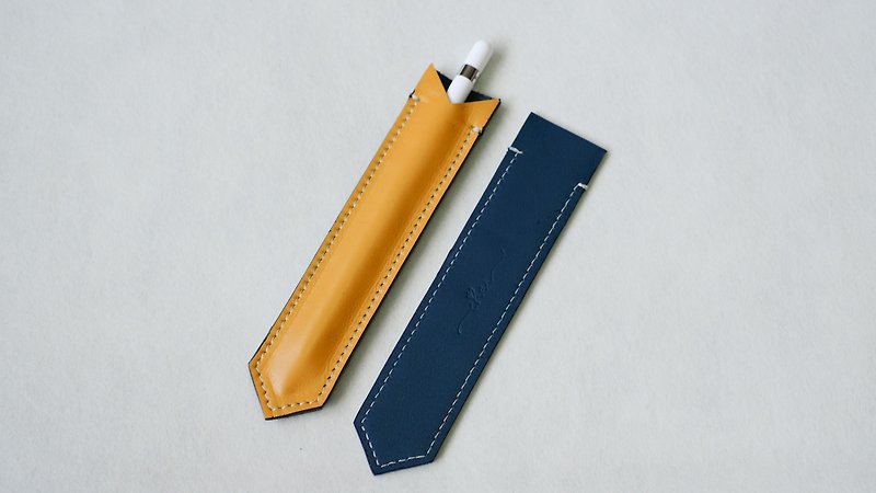 BILLIE Yellow&Blue Leather Cute Pen Case / Pen Holder/ Apple Pen Soft Cover - 筆筒/筆座 - 真皮 黃色