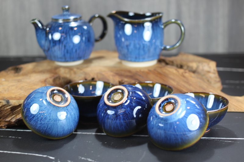 【送禮好物】湛海 天目釉 圓滿茶具組 陶藝名家葉敏祥作品 - 茶壺/茶杯/茶具 - 瓷 