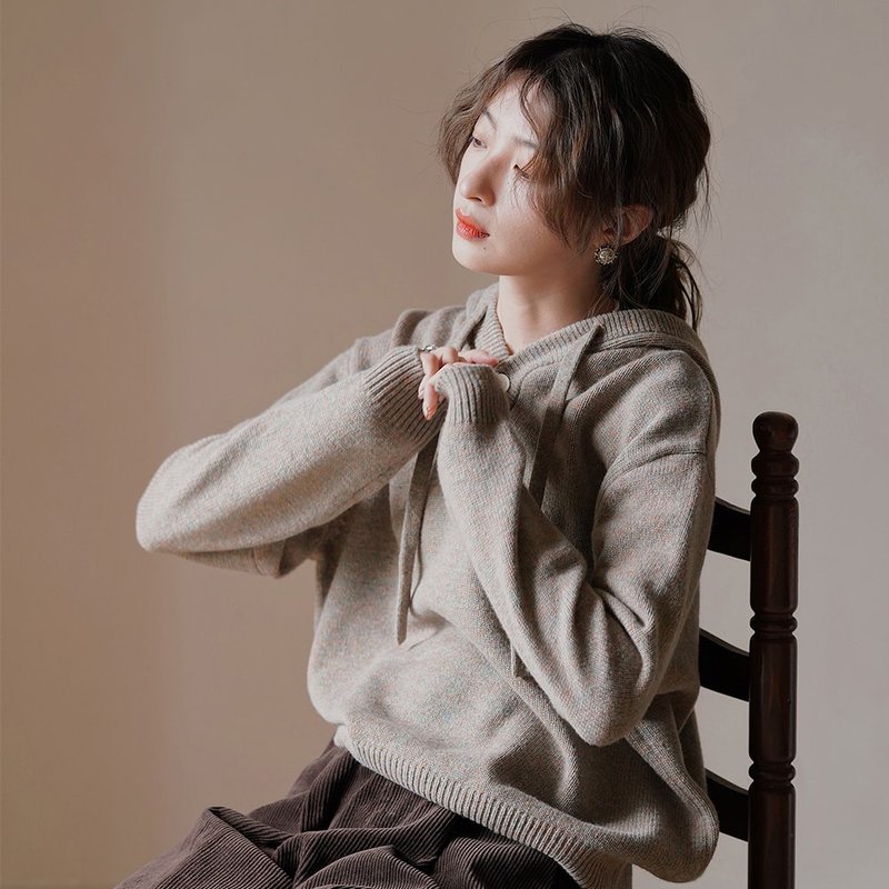 Loose Knit Hooded Sweater|Coat|Autumn/Winter|Wool|Sora-1041 - เสื้อแจ็คเก็ต - ขนแกะ หลากหลายสี