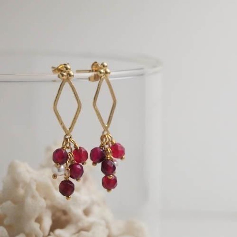grape earrings gd raspberry color chalcedony 【FP193-3-2】 - ต่างหู - โลหะ สีทอง