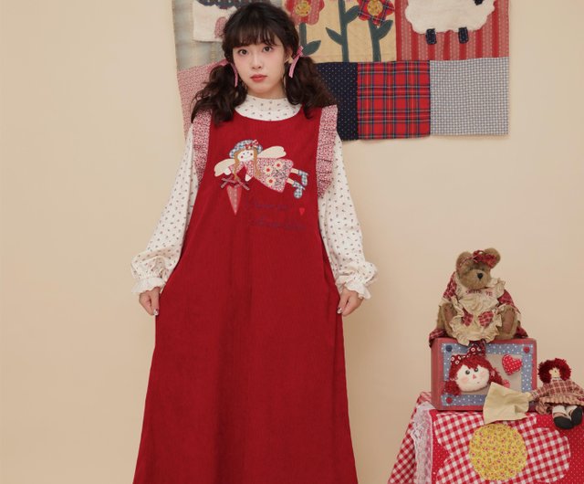 関税込 Rouje レトロ可愛 ゴールド薔薇 コーデュロイ ワンピース コーデュロイワンピース レトロワンピ お呼ばれ ドレス ガーリー