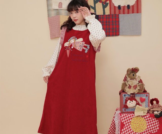 レトロガーリーリトルエンジェル刺繍レースコーデュロイベスト