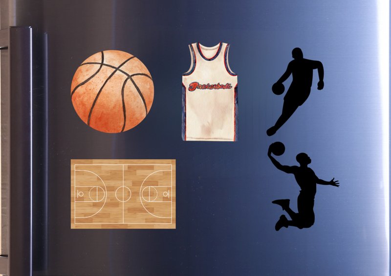 Fridge Magnet Set or Sticker Set - Basketball Fridge Magnet Set - Kitchen Decor - 5 Piece Refrigerator - แม็กเน็ต - วัสดุอื่นๆ หลากหลายสี