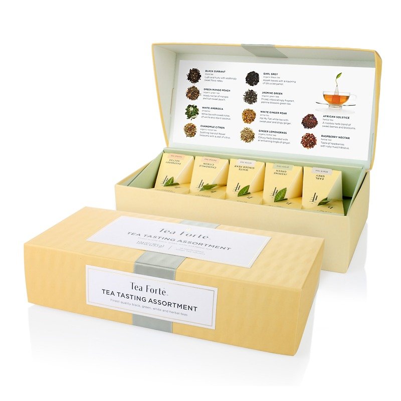 Tea Forte 10 Pyramid Silk Tea Bags Gift Box - Tea Collection - Tea - Fresh Ingredients 
