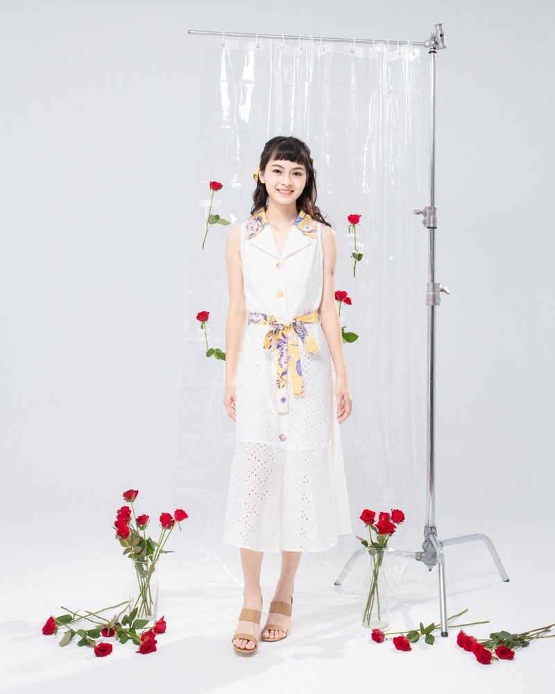 【波麗印花】歐妮姐姐風 布蕾絲魚尾長裙 皇后普蒂亞黃 - 洋裝/連身裙 - 棉．麻 紫色