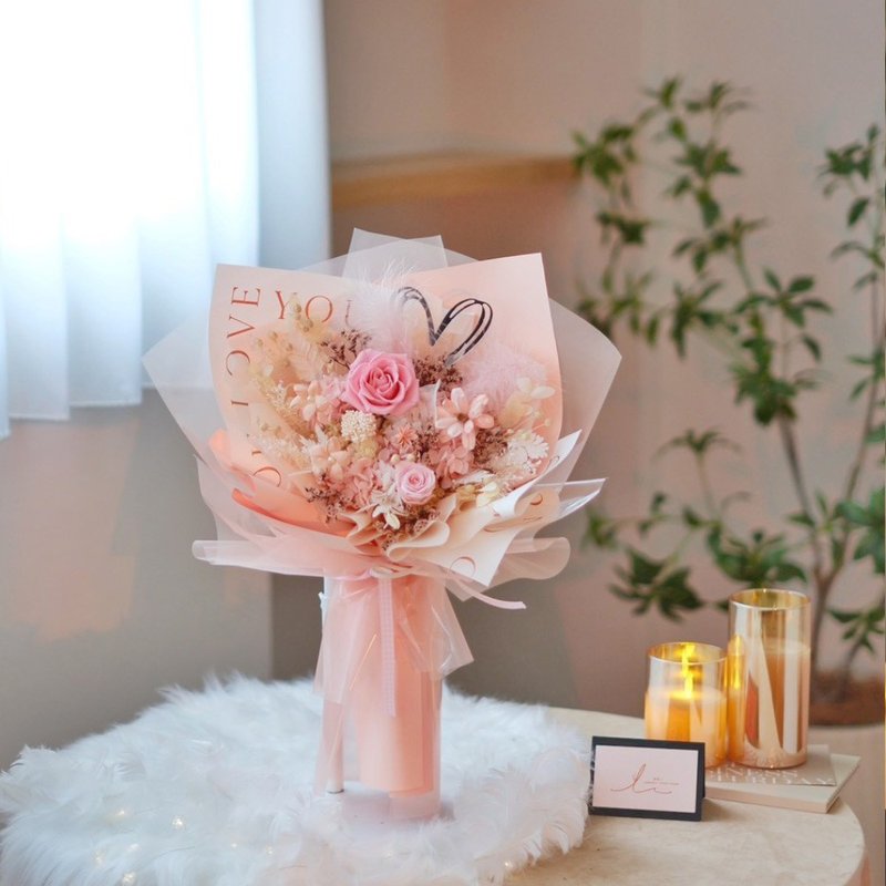 心動時刻 夢幻粉 / 七夕花束 情人節禮物 求婚花束 - 乾燥花/永生花 - 植物．花 粉紅色