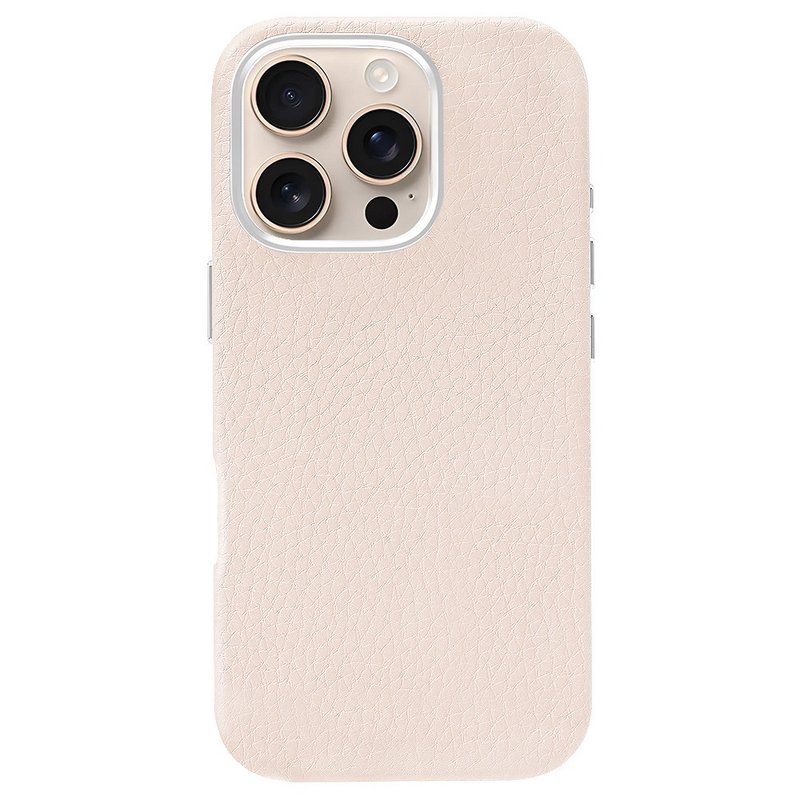 LANIS 耐磨2.0荔枝紋皮革 燕麥奶 防摔殼 iPhone 16 Pro Max Plus - 手機殼/手機套 - 環保材質 粉紅色