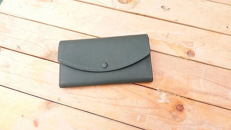 Gray Button Organ Folding Long Clip - Wallets - Genuine Leather 