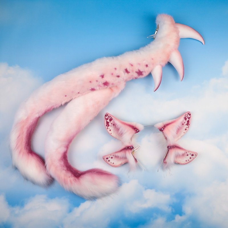 OOAK Alien Ears and Tail Set - 髮夾/髮圈 - 其他材質 粉紅色