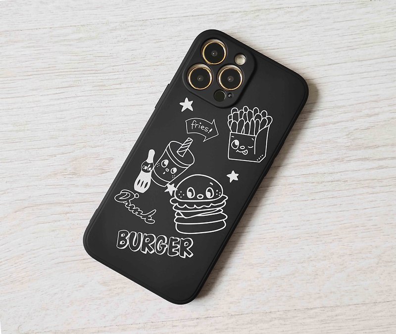 Hamburger Fries Black Phone Case Cover for iPhone SE 8 X XS 11 12 13 Pro - เคส/ซองมือถือ - พลาสติก สีดำ