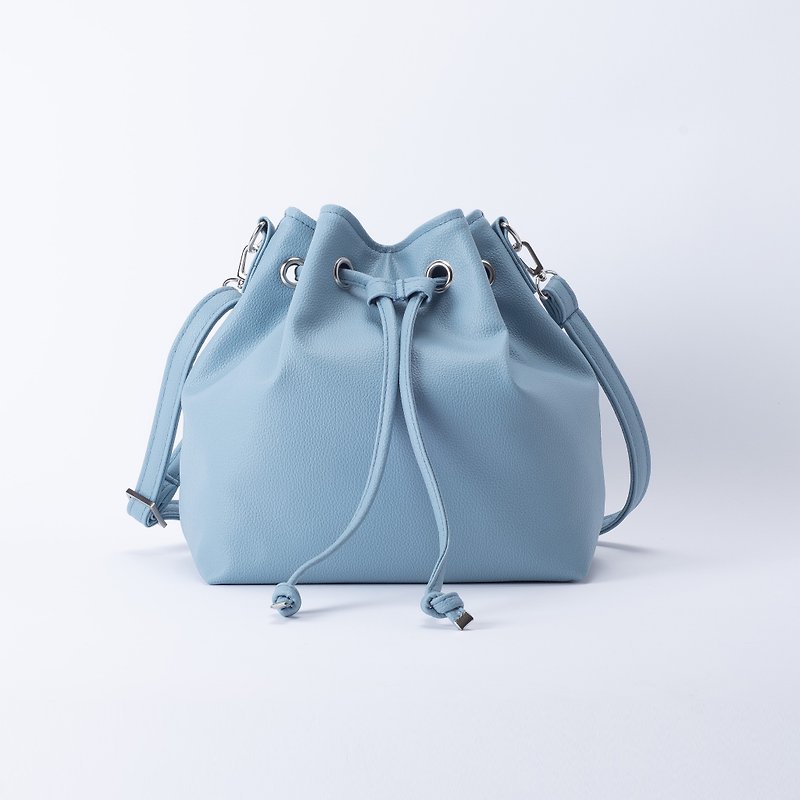 Comfortable shoulder bucket bag - pink blue - Drawstring Bags - Faux Leather Blue