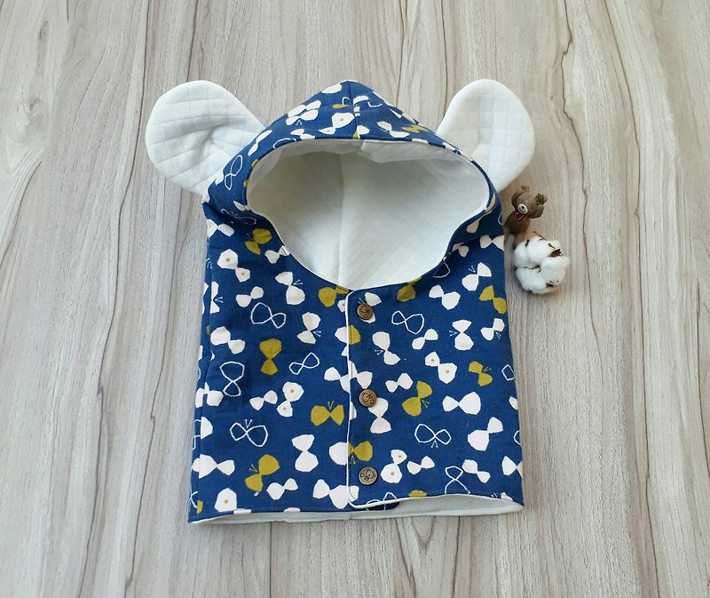 【Children's warm bear cap - Bibs - Cotton & Hemp Blue