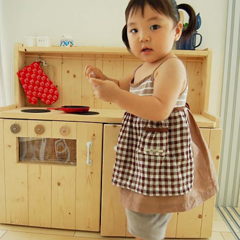 Japanese-made checkered apron - Other - Cotton & Hemp Brown