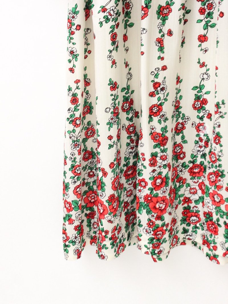 [RE0809D1335]夏のヴィンテージの花のつるヴィンテージベージュ長袖のドレス - ワンピース - ポリエステル レッド