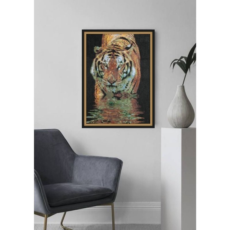 Handmade Tiger Thread Painting Canvas Wall Art Picture for Living Room Decor - โปสเตอร์ - ผ้าฝ้าย/ผ้าลินิน สีส้ม