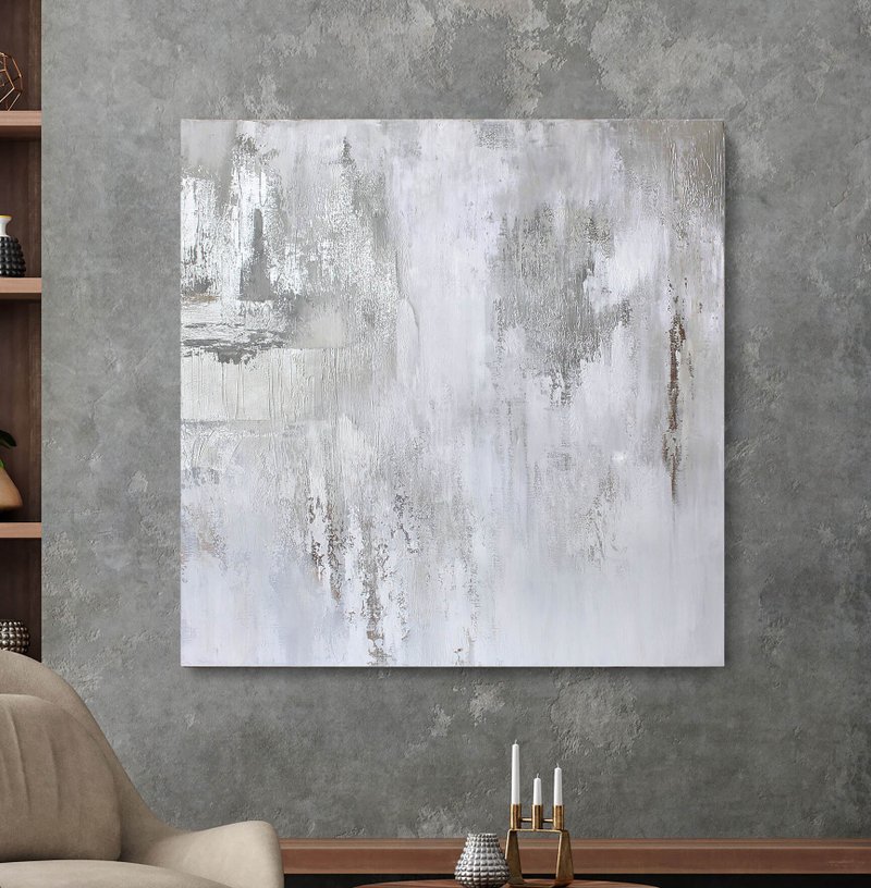 White and silver painting|Silver painting|White silver painting|Silver cascade 6 - 壁貼/牆壁裝飾 - 棉．麻 灰色